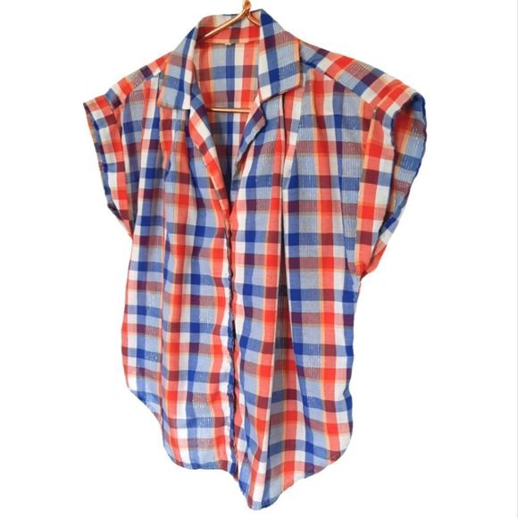 Vintage Top Size Small or Medium Plaid with Metallic Threads - Picture 2 of 4